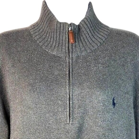 Polo By Ralph Lauren Mens Quarter Zip Cotton Sweater Gray Large - Picture 4 of 7